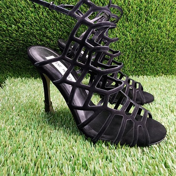 STEVE MADDEN | Slithur Black Nubuck Leather Caged Heels in Excellent Condition - Picture 3 of 4